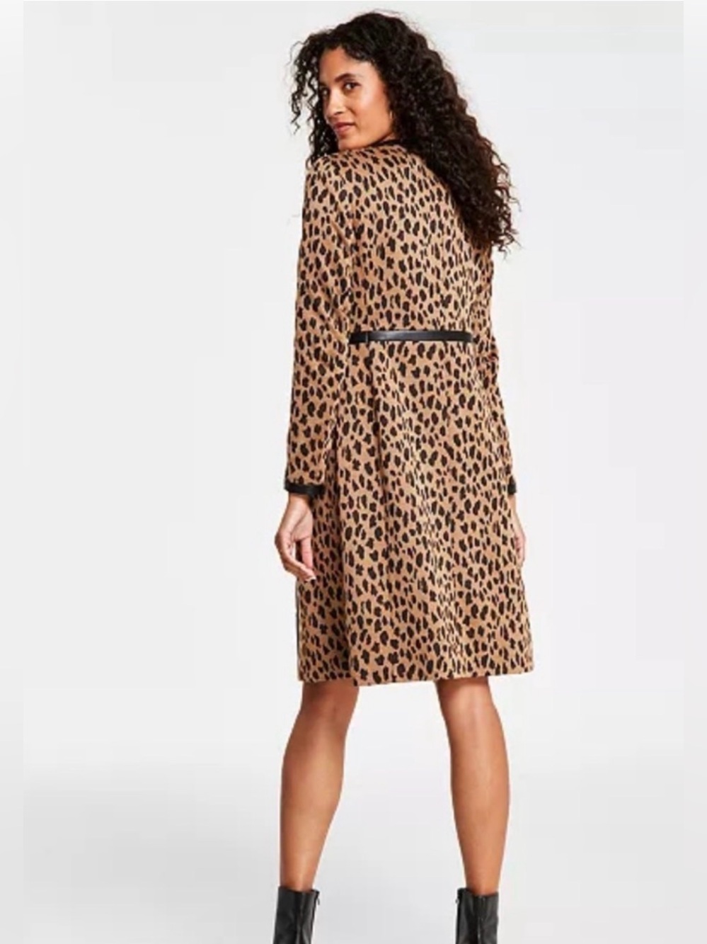 Kasper Leopard Print Jacquard Long-Sleeve Jacket - Tan/Black